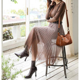 شنطة يد نسائية جلدية بتصميم فاخر- بنى - KSA